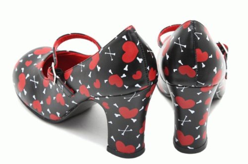 T.U.K ハート×骨柄 ストラップ付きパンプス[CODE:0116117] BLK/RED US6