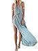 Choies Women's Blue Cut Away Open Waist Split Holiday Beach Maxi Sundress