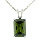 Platinum Plated Sterling Silver 12x8mm Emerald-Cut Green Cubic Zirconia Pendant, 18