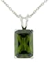 Platinum Plated Sterling Silver 12 x 8mm Emerald-Cut Green Cubic Zirconia Pendant, 18"
