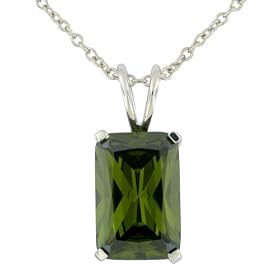 Buy Platinum Overlay Sterling Silver 12x8mm Emerald-Cut Green Cubic Zirconia Pendant, 18 by Amazon.com Collection