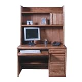 Contemporary Compact Computer Desk with Hutch Coffee Alder Finish