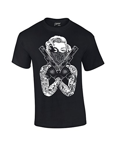 SickFits Men's Marilyn Monroe Gangster Guns Tattoo Rocksmith T-Shirt XL Black