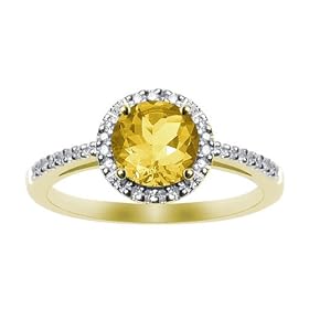 10k Yellow Gold, November Birthstone, Citrine and Diamond Ring, Size 9 by
