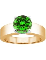 1.10 Ct Round Green SI1/SI2 Diamond 14K Yellow Gold Ring