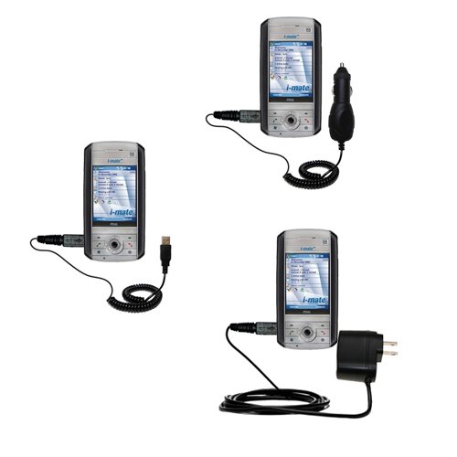 Deluxe Kit for the i-Mate Ultimate 5150 includes a USB cable with Car and Wall Charger - Gomadic Brand w/ TipExchange Technology