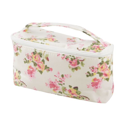 Pink Flower Water Resistant Makeup Cosmetic Bag Container w Hand Strap