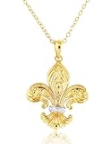 Gold Over Sterling Silver and Diamond Accent Matte Finish Fleur De Lis Pendant