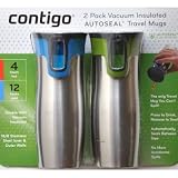 Contigo 2 Pack 16 Oz Double Wall Vacuum Insulated Autoseal Stainless Steel Travel Mugs - Blue & Green