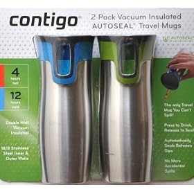 Contigo 2 Pack 16 Oz Double Wall Vacuum Insulated Autoseal Stainless Steel Travel Mugs - Blue & Green