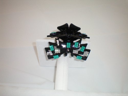 Hair Jaw Clip with Crystals Turquoise and Clear