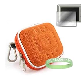 Flip Ultra / Flip Ultra HD Nylon Orange Carrying Case + Flip Ultra / Flip Ultra HD Screen Protector + Vangoddy tm, Live*Laugh*Love wrist band!!!