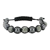 IMAGE OF AFBS032 9mm Round Sparkling Black Diamond Crystal and Hematite Gemstone Shamballa Bracelet