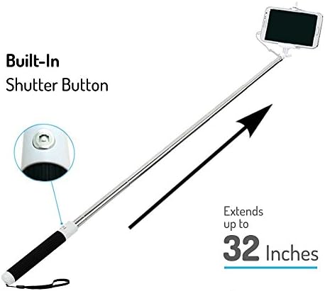Wired Selfie Stick - Solo Stick Lite - Built-in Wire Shutter Button - Perfect Selfie Stick for iPhone 4, 5s, 6S Plus, Samsung Galaxy S4, S5, Note 5 & Any Others (Black)