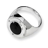 Sterling Silver Onyx and Diamond Mens Ring - Size 9