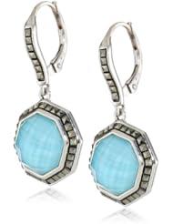 Judith Jack "Mini Octagons" Sterling Silver, Turquoise and Marcasite Drop Earrings