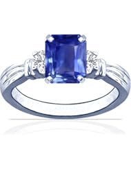 Platinum Emerald Cut Blue Sapphire Three Stone Ring (GIA Certificate)