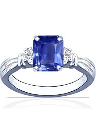 14K White Gold Emerald Cut Blue Sapphire Three Stone Ring (GIA Certificate)