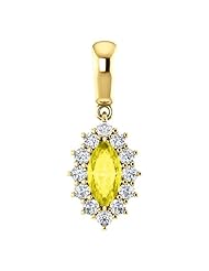 14K Yellow Gold 8.00x4.00mm Marquise Cut Yellow Sapphire and Diamond Pendant -- LIFETIME WARRANTY