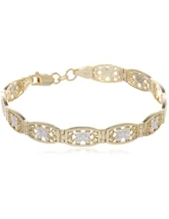 Goldtone Finish Silver Filigree Rectangle with Butterfly Design Link Bracelet, 7"