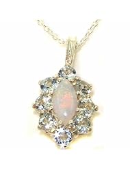 Luxury Ladies Solid White 9K Gold Natural Opal & Aquamarine Cluster Pendant Necklace - Ideal for Christmas, Birthday, Anniversary or Mothers Day Gift