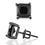 Bling Jewelry Black Stud Earrings Square Black CZ Rhodium Screw Back Post 0.75ct 1.3ct 2.05ct 2.9ct 4.4ct