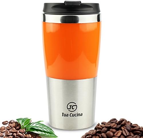 Insulated Travel Coffee Mug,Stainless Steel, Orange Color, Eco Friendly,Safe,Best Mugs to Keep Drinks Hot or Cold, Easy Cleaning Screw Lid 100% BPA Free,Tumbler for Commuting,Traveling or as a Gift