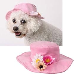 Pink Flower Hat for Dog - M