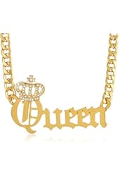 Crowned Queen Pendant with a 20 Inch Adjustable Cuban Chain Necklace - Goldtone or Silvertone
