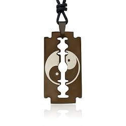 Ziovani 2-tone Razor Blade Design with Ying Yang Stainless Steel Pendant Necklace