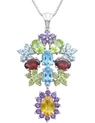 Sterling Silver Multi-Gemstone Pendant Necklace, 18"