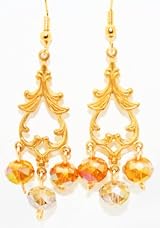 Gold Filigree Earrings with Chanpange Crystals Beads