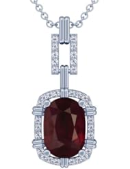 18K White Gold Cushion Cut Ruby And Round Diamond Pendant