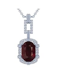 14K White Gold Cushion Cut Ruby And Round Diamond Pendant