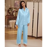 National Brushed Back Satin Pajamas, Blue, 1X