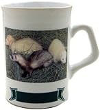 Pottery Mug with 3 ferrets in field.Personalized Free . DISHWASHER SAFE AND MICRO-WAVE SAFE .Made in our lincolnshire pottery