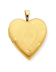 14k Gold 20mm Cross w/ Diamond Cut Heart Locket