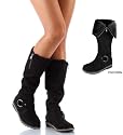 Shoehorne Push-04 - Womens Black Suede Winter Foldable faux Fur Cuff Flat Knee High Zipper boots - Avail in size 3-8 UK