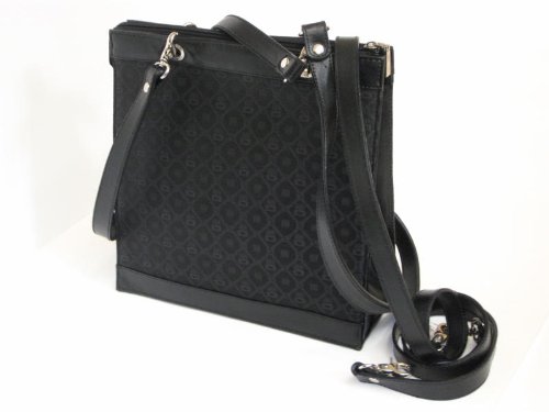 Black Leather and Silk Handbag