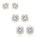 10k Yellow Gold 5mm, 6mm and 7mm White Cubic Zirconia Stud Earrings in Red Gift Box, Set of 3