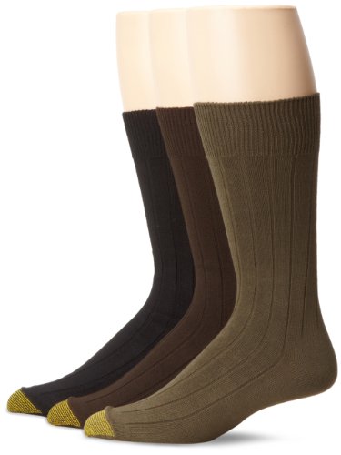 Gold Toe Men's Hampton 3 Pack Socks, Olive/Brown/Black, 10-13