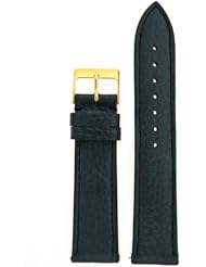 Genuine Leather Watch Band Black 16mm Semi Gloss Finish