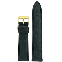 Genuine Leather Watch Band Black Semi Gloss Finish 20mm