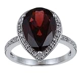 White Gold Pear Shape Garnet and Diamond Ring (1/5 TDW)