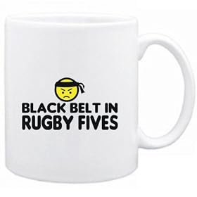 BLACK BELT IN Rugby Fives Sports Tasse (Blanc, C�ramique, 325 ml)