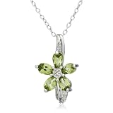 SterlingSilverPeridot&DiamondAccentFlowerPendant,18