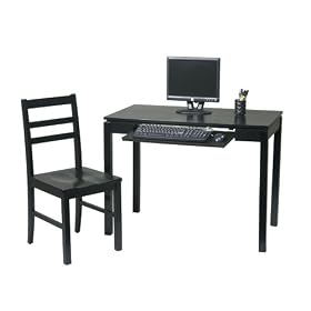 OSP Designs BK252W Black Finish SOLID WOOD Student Computer Desk & Chair Set