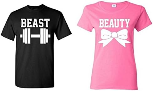 Couple matching Beast - Beauty T-shirt Black - Pink Man Medium - Woman Medium