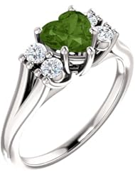 Platinum 6.00x6.00mm Heart Cut Green Tourmaline and Diamond Ring -- LIFETIME WARRANTY