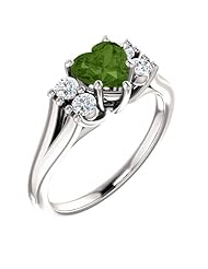 14K White Gold 6.00x6.00mm Heart Cut Green Tourmaline and Diamond Ring -- LIFETIME WARRANTY